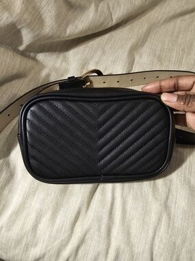 Black Quilted Chevron Belt Bag
